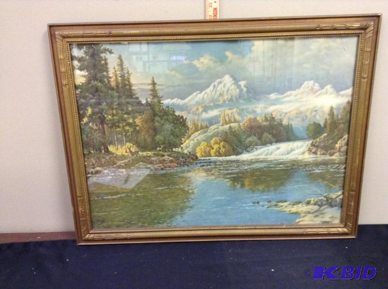 lot 26 image: Vintage River wildlife print by Ogdan