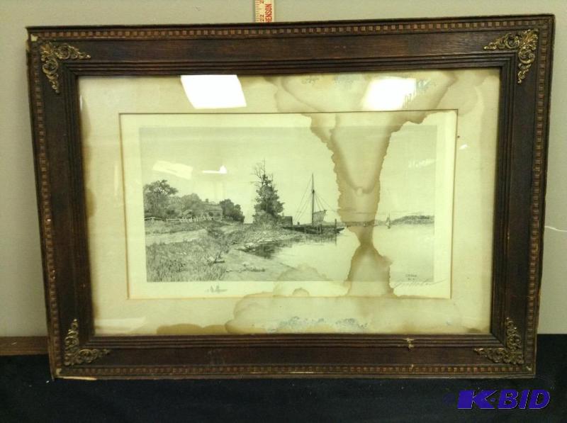 lot 33 image: Vintage waterfront print by Bohde
