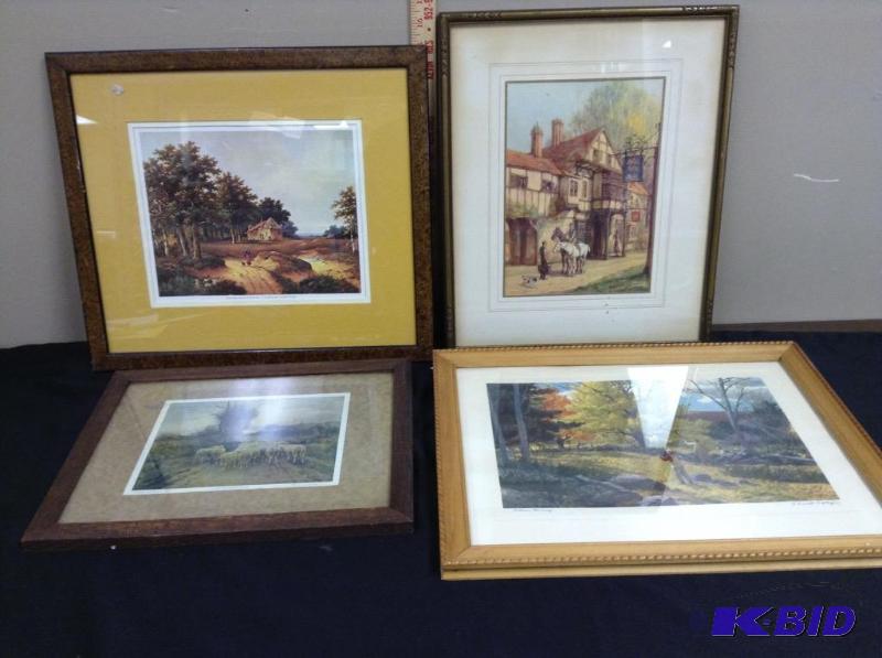 lot 36 image: Lot of four vintage countryside quaint prints - artists include Ripley, Ward, Koekkoek