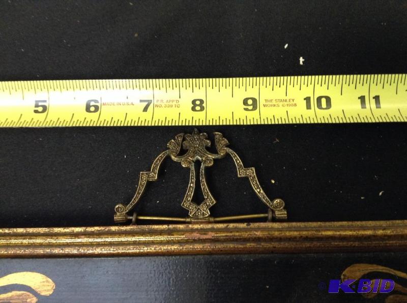 lot 9 image: Vintage art work with ornate frame and hanger