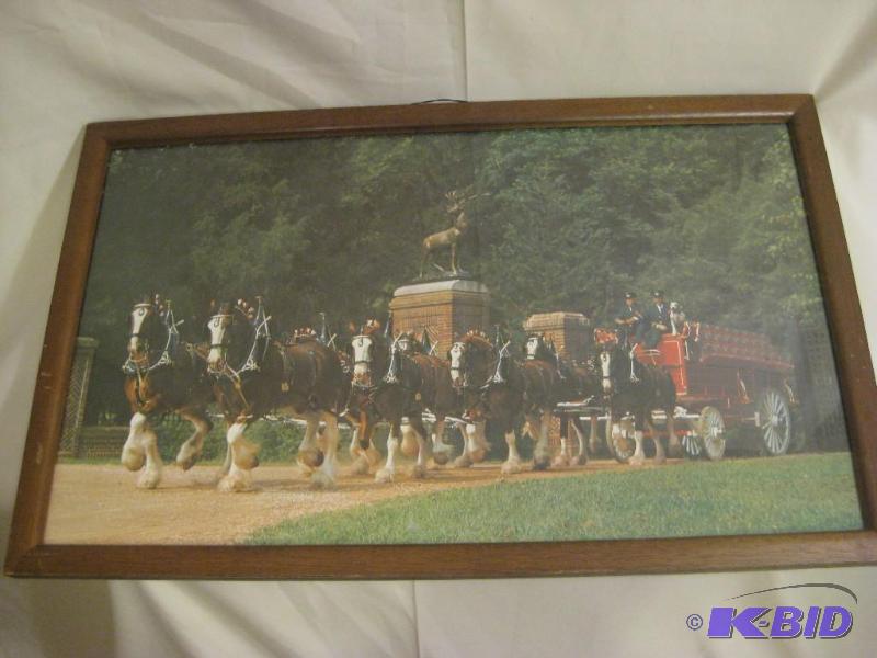 lot 32 image: Vintage Budweiser Clydesdale Framed Picture 3...