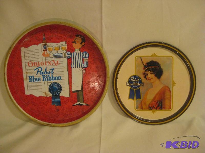 lot 37 image: Lot of 2 Beer Trays Pabst Blue Ribbon Beer...
