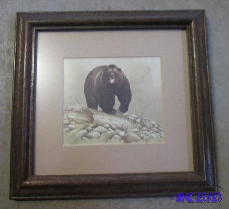lot 1 image: 9 in x 9 in wooden framed picture of brown be...