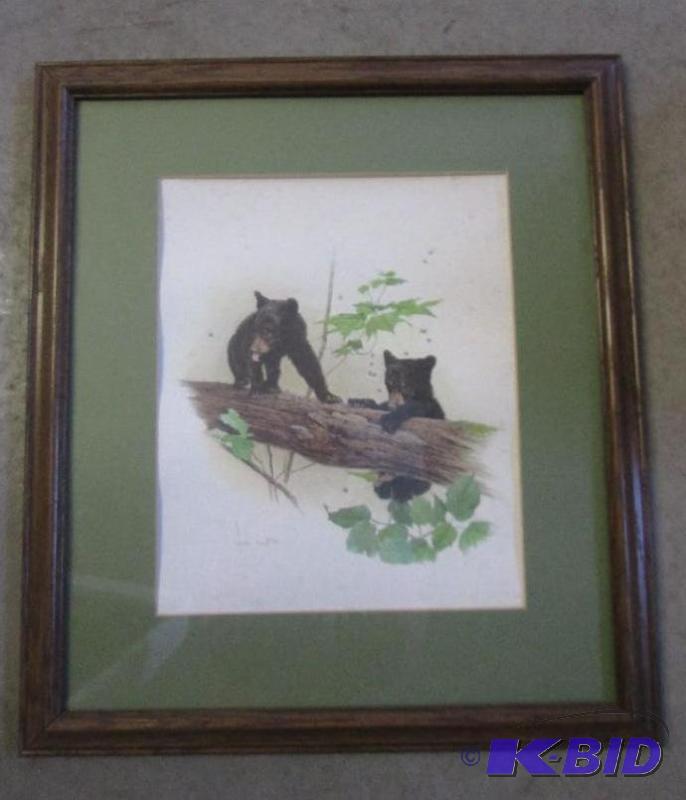 lot 11 image: 18in x 16in wooden framed picture of black be...