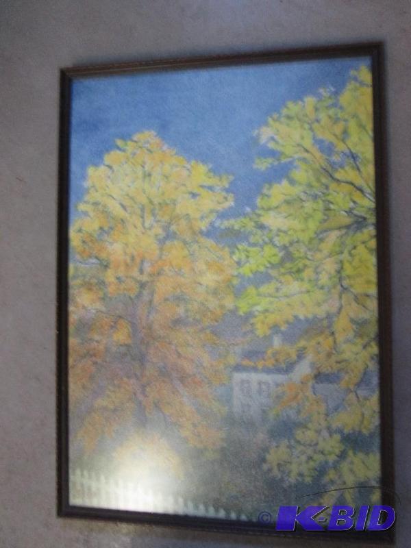 lot 20 image: 27in x 19in framed picture of building in yel...