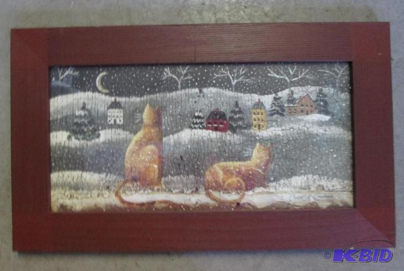 lot 24 image: 19  x 12in wooden framed picture of winter vi...