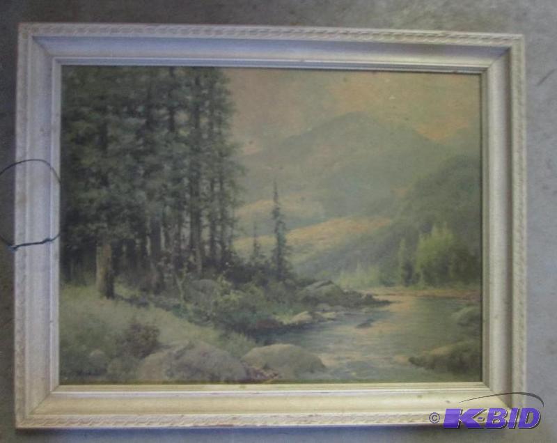 lot 27 image: 18in x 14in framed hillside scene in winter...
