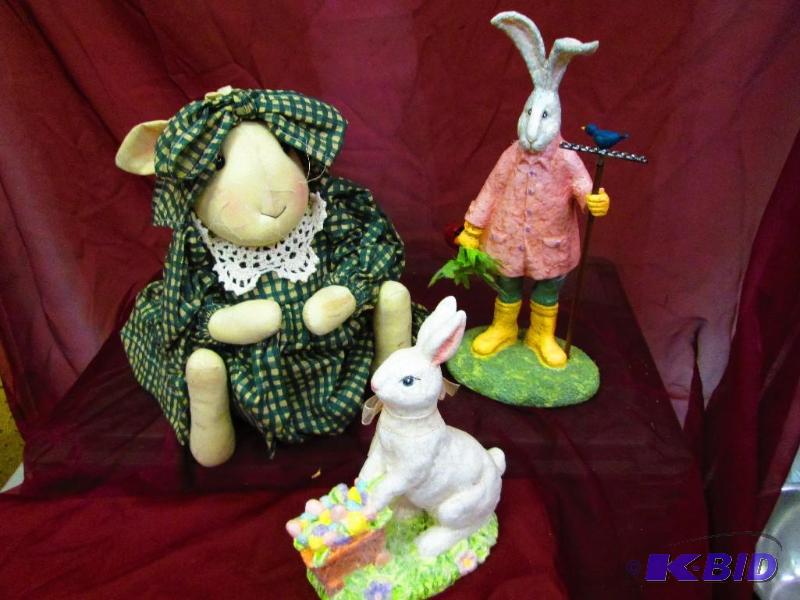 lot 49 image: Lot of 3 decorative rabbits, one is cloth the...