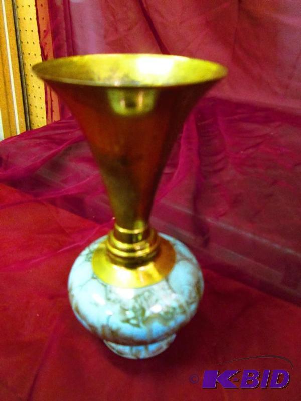 lot 52 image: Decorative vase with metal top, 6 inches tall...