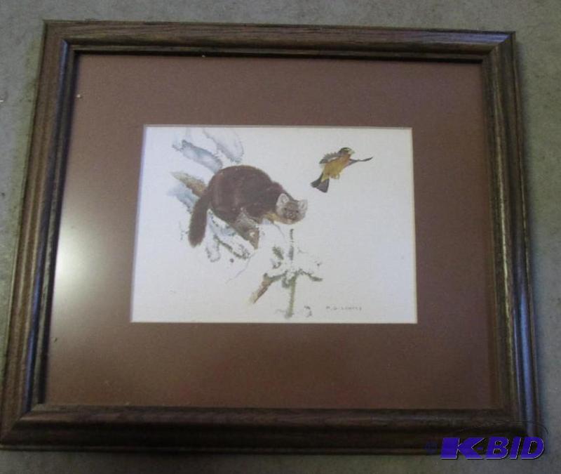 lot 6 image: 14in x 12in wooden framed picture of mink and...