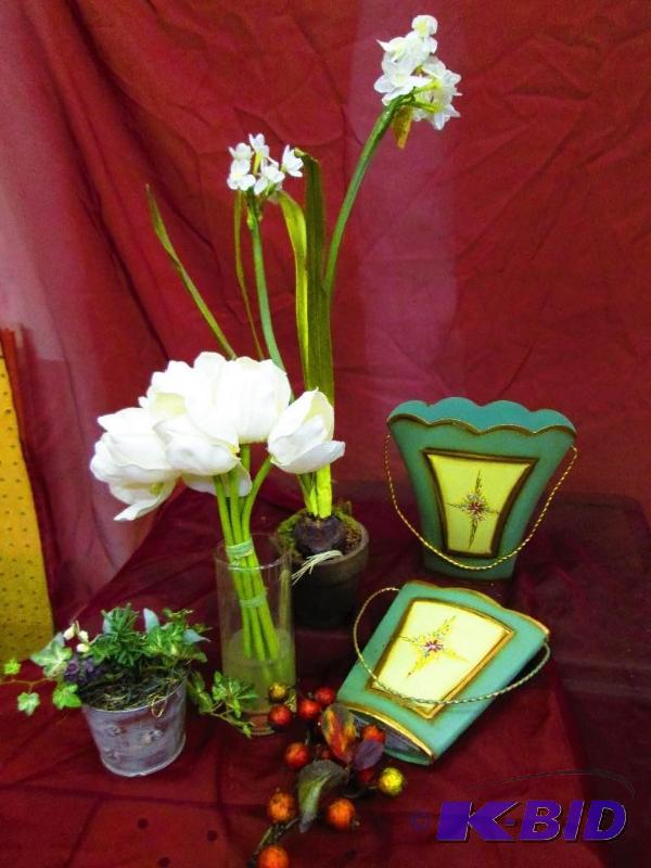 lot 64 image: Lot of artificial flowers and metal holders...