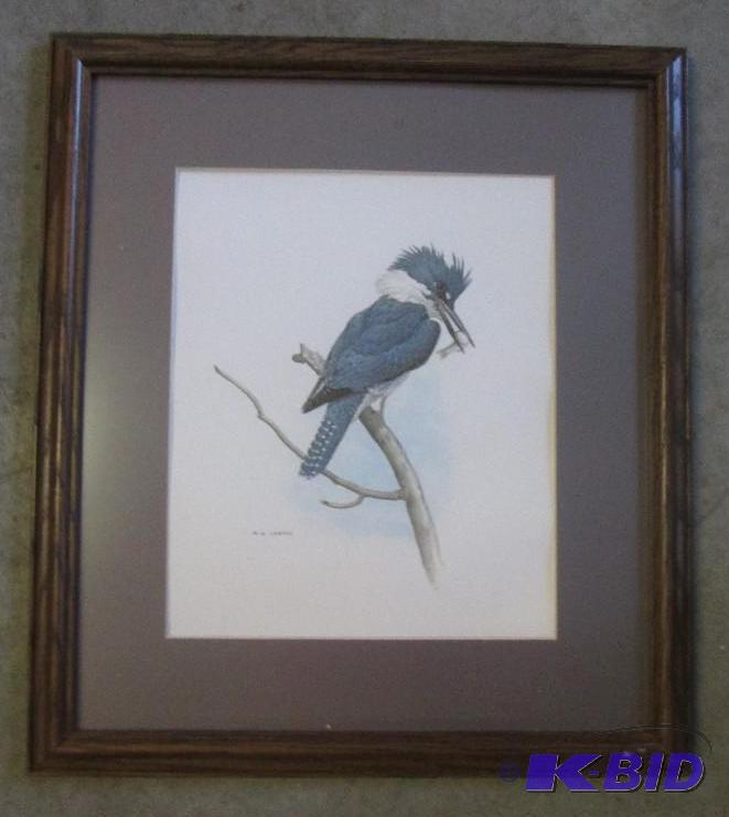 lot 8 image: 18in x 16in wooden framed picture of kingfish...