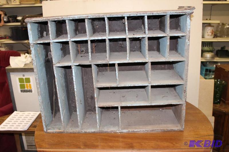 lot 102 image: Vintage Wooden Shop Tool Organizer, Nice Pati...
