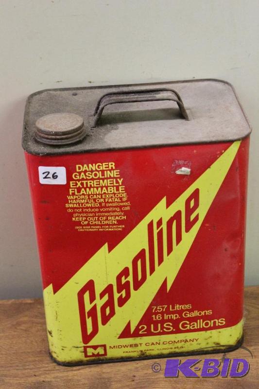 lot 26 image: Gasoline&nbspVintage 2 Gallon Can, empty, or...