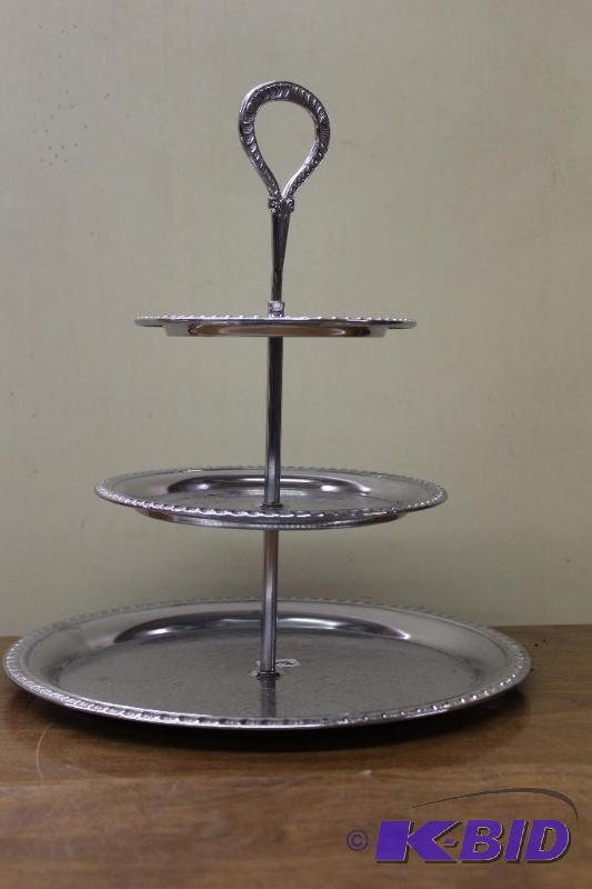 lot 304 image: Silver 3 Tier Serving Tray ...