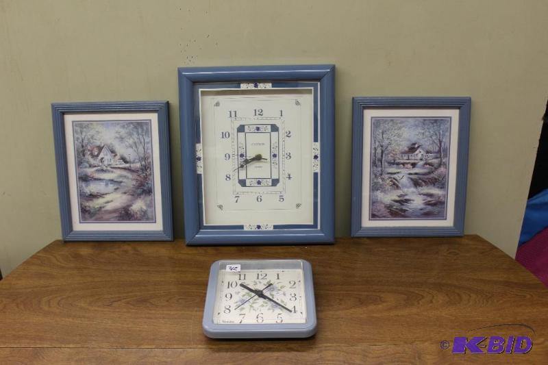 lot 312 image: Home Decor, 2 Clocks and 2 Framed Prints ...