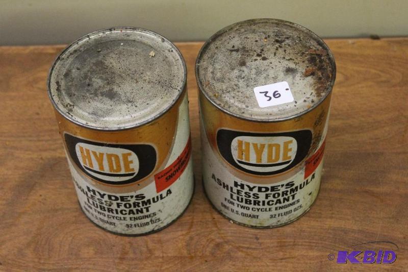 lot 36 image: 1 Full, 1 Empty Hydes Lubricant,&nbspVintag...