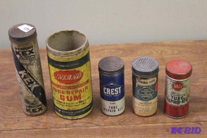 lot 41 image: Vintage Tire Repair Kits, some have original ...