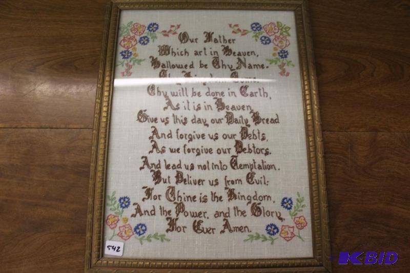 lot 542 image: Antique Lords Prayer Framed Needlework...