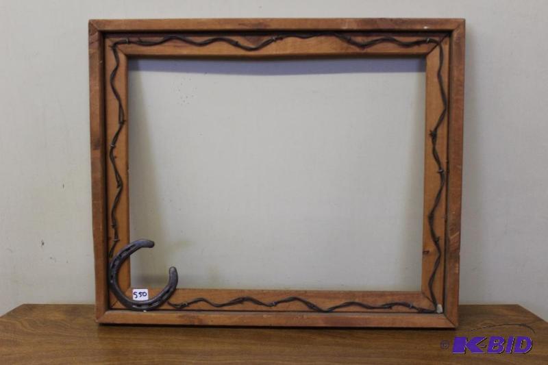 lot 550 image: Picture Frame, Barbed Wire and Horseshoe ...