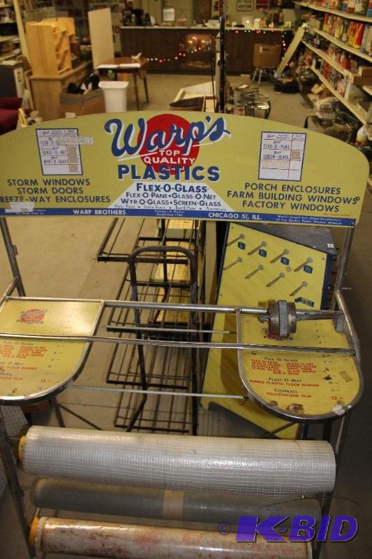 lot 63 image: Vintage Warps Flex-O-Glass Window Screens and Plastic Store Display  Dispenser