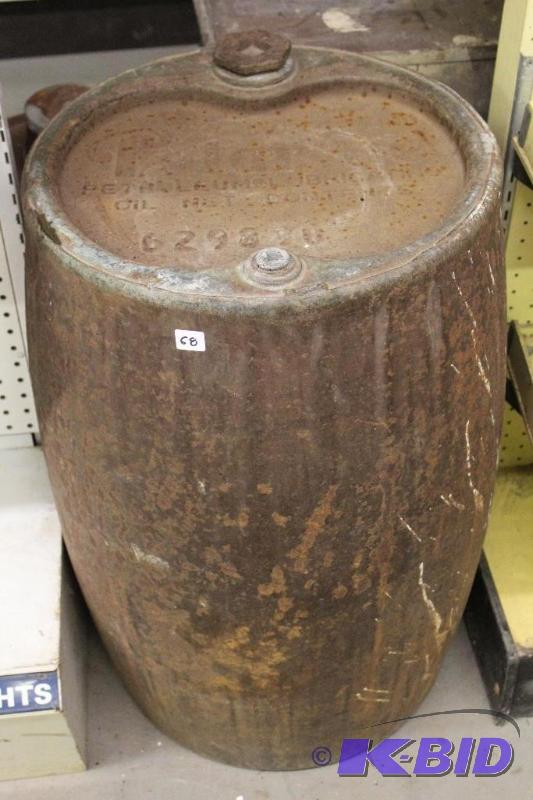 lot 68 image: Vintage Metal Oil Barrel, 29" tall ...