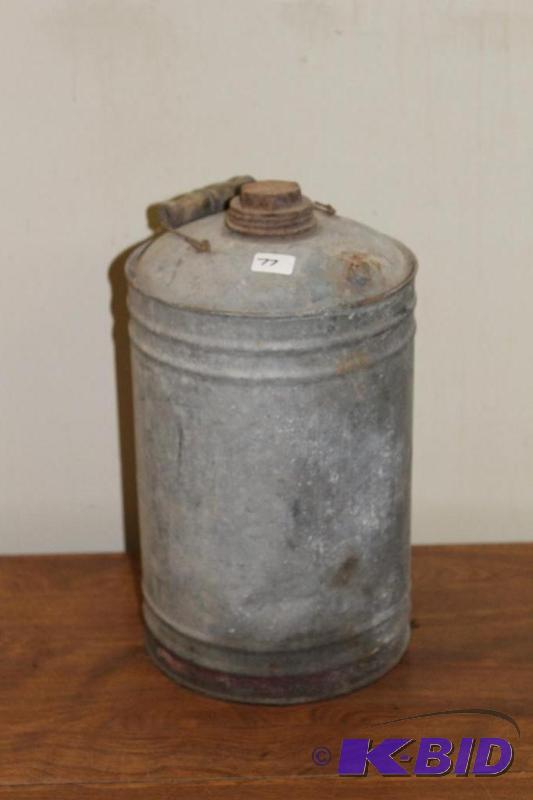 lot 77 image: Antique Metal Can with Bale Handles, fill cap...