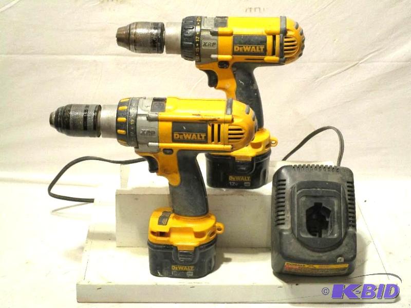lot 141 image: 2 12V DeWalt XRP Drills & BatteriesW1 Charger