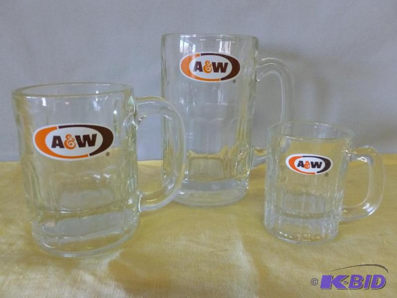 Lot of three collectible glass A&ampW root b...