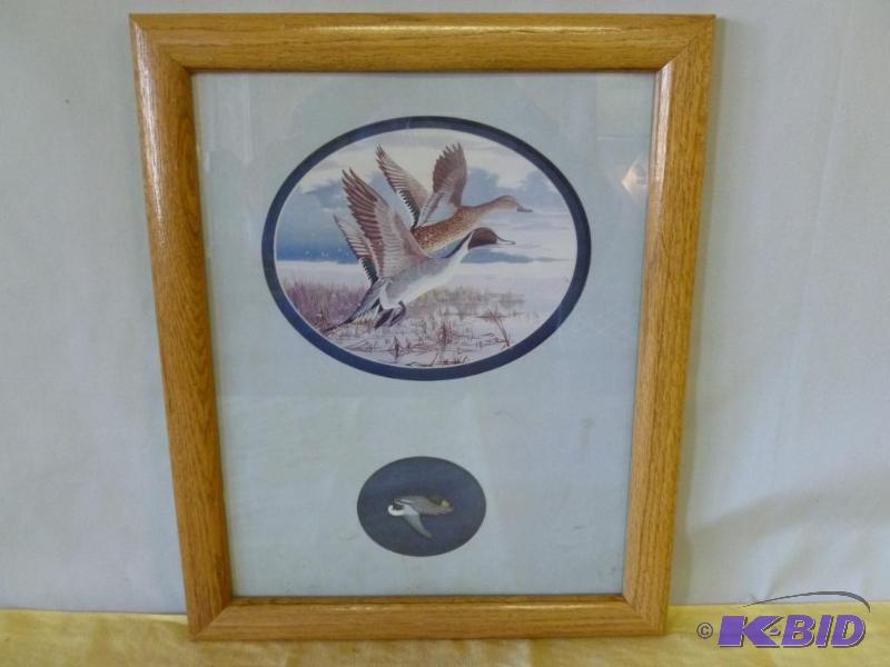 Nice solid oak framed duck picture that measu...