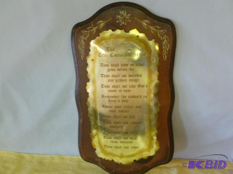 The Ten Commandments cut metal on wood wall p...