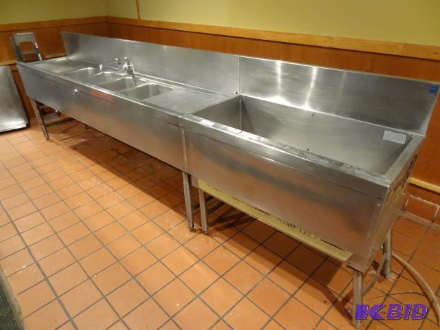 lot 4 image: Bar sink with drain boards and ice bin with c...