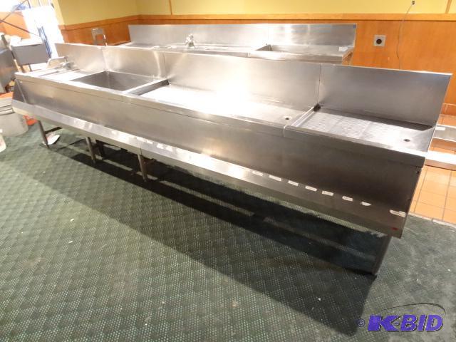 lot 5 image: Bar sink with drain boards. Drink rail. Ice b...