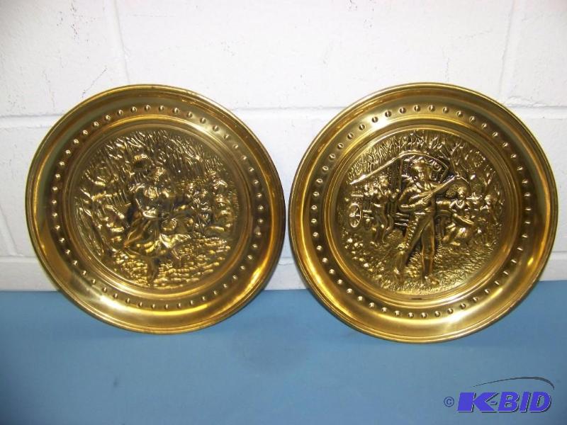 lot 39 image: (2) Old, Decorative, Raised Tin, Wall Hanging Plates