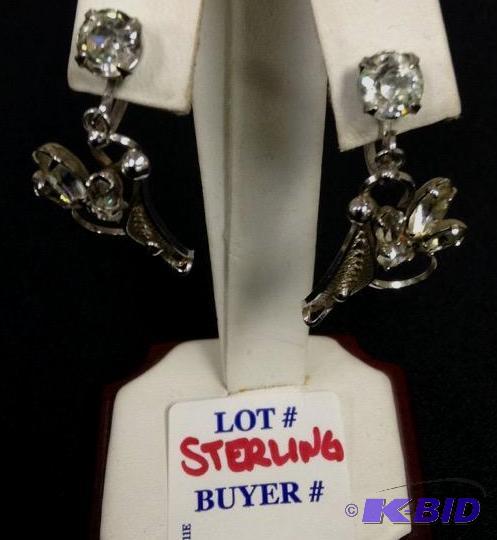 lot 44 image: Vintage sterling and rhinestone earrings