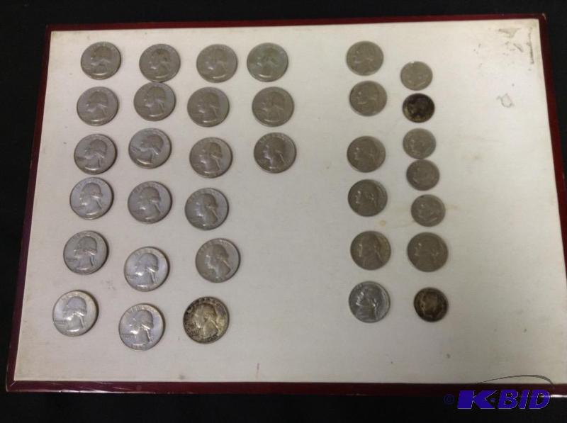 lot 75 image: Lot of quarters, nickels, and dimes dating from 1952 to 1971