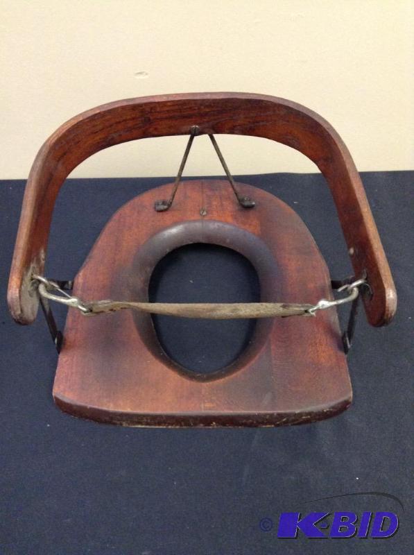 lot 96 image: Vintage wood folding potty toilet training seat for child