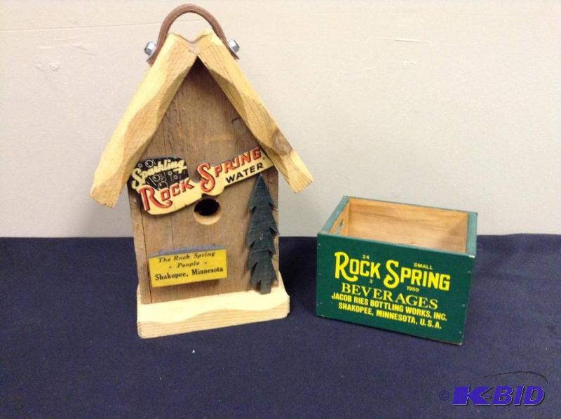 lot 113 image: Reproduction Rock Spring birdhouse and beverage case