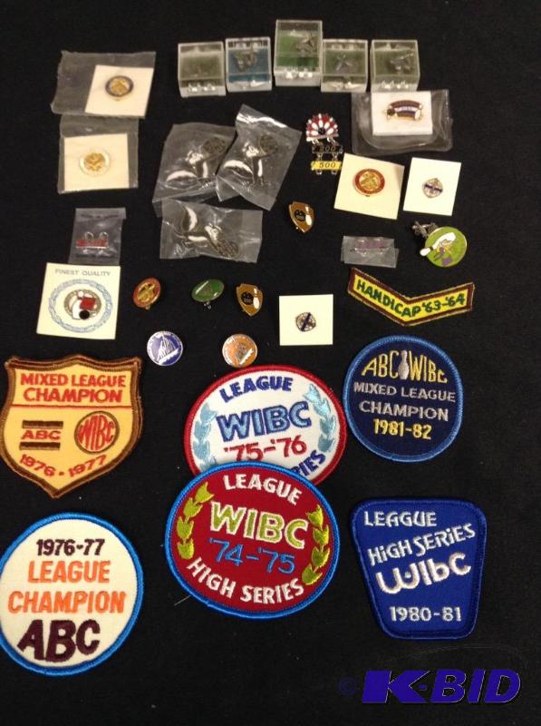lot 129 image: Lot of vintage patches and bowling pins