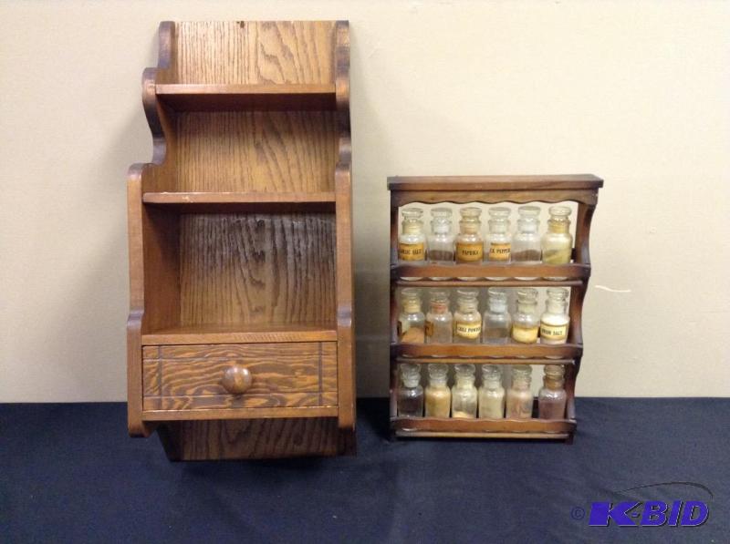lot 15 image: Vintage Wood Shelf & Spice Rack