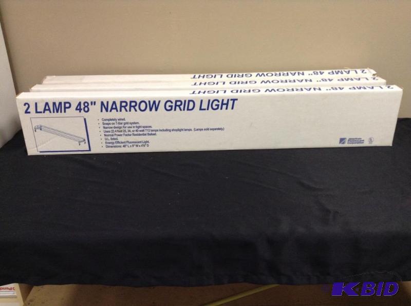 lot 157 image: Three 2 lamp 48 inch narrow grid light fixture