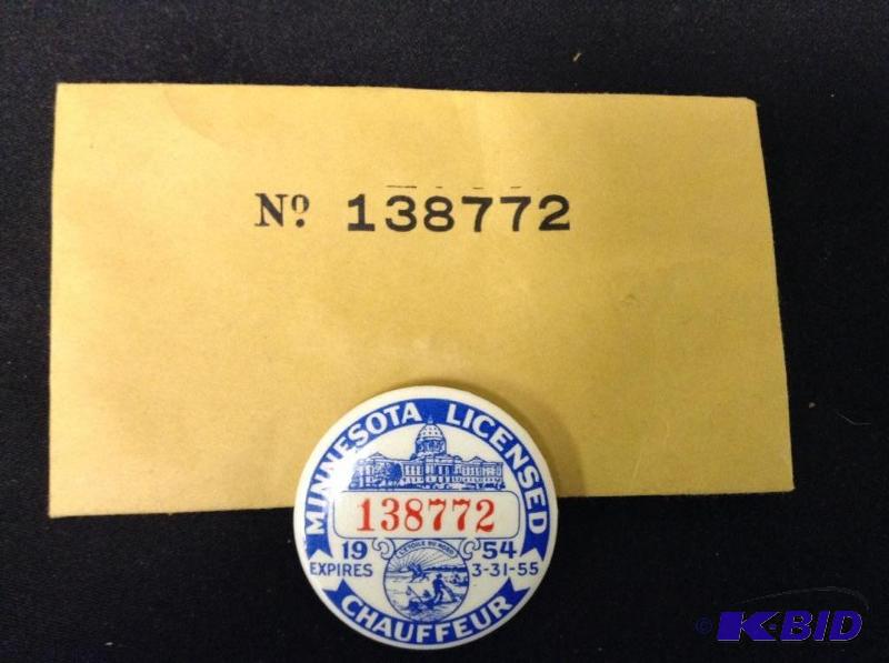 lot 24 image: 1954 Minnesota Chauffeur License Pinback Button