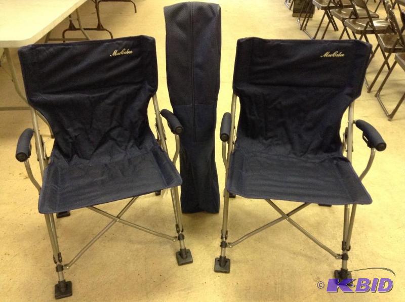 lot 45 image: Set of two matching folding bag chairs with one storage bag.