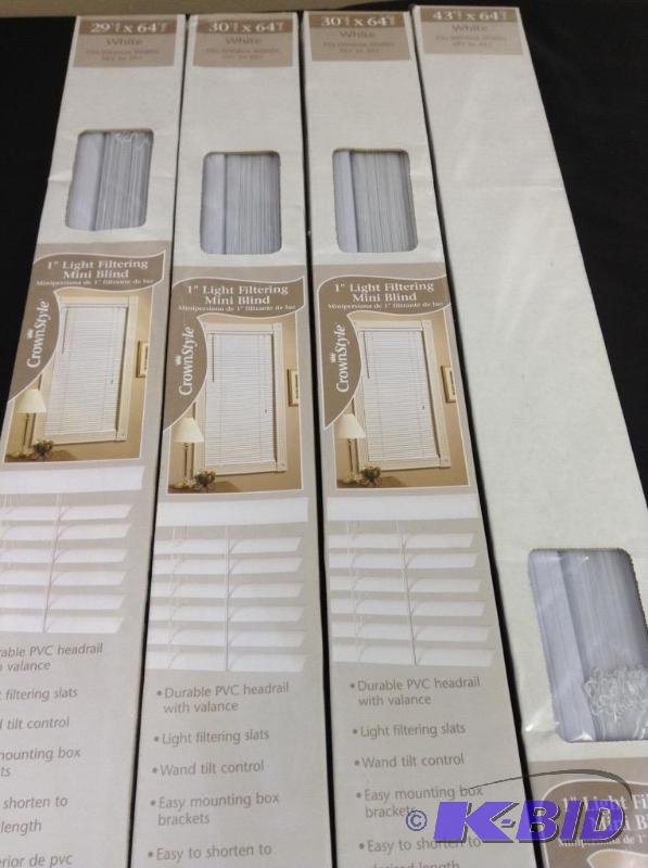 lot 55 image: Lot of four 1 inch white light filtering miniblinds new in box