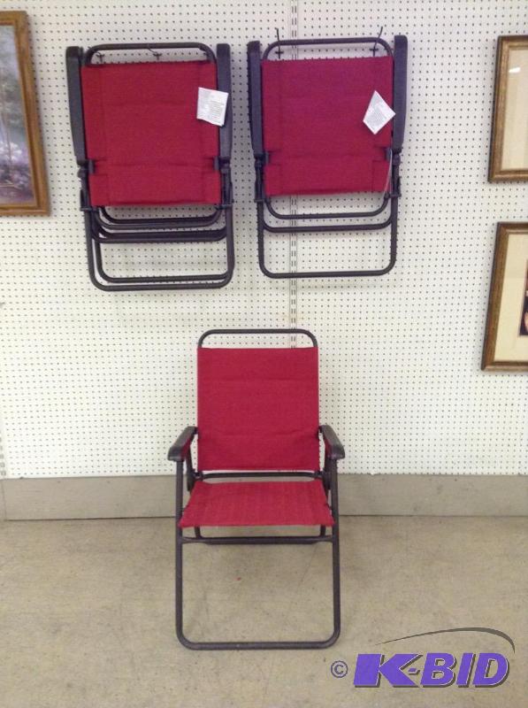 lot 75 image: Four Red Fabric & Metal Lawn Chairs