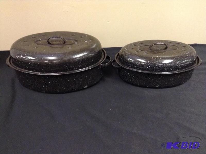 lot 90 image: Lot of two enamel roasters