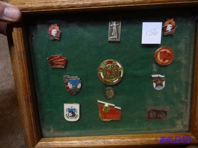 lot 156 image: Misc Vintage Soviet Medals  Badges in Frame...