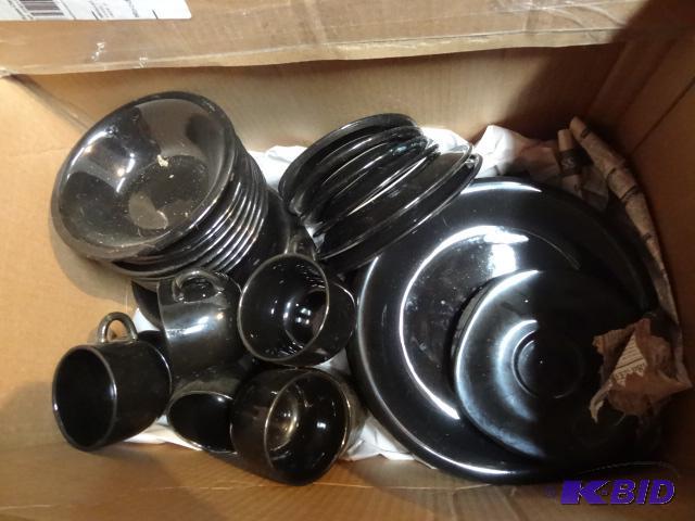 lot 159 image: Large Set of Black Ceramic Dinnerware...
