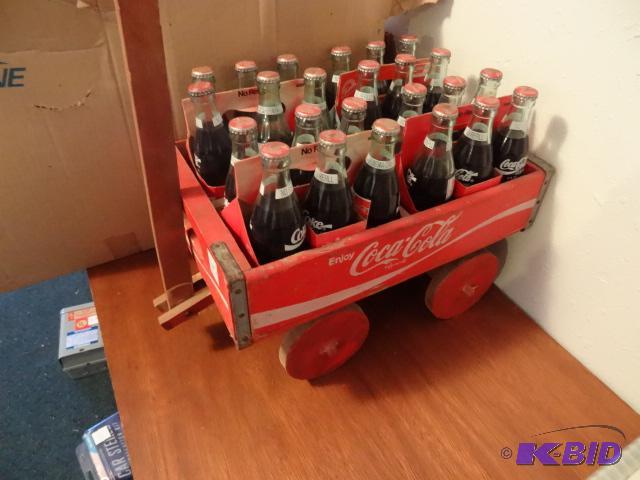 lot 16 image: Vintage Coca Cola Crate Wagon with Bottles...