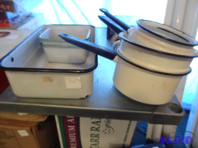 lot 72 image: Vintage Enamelware Pots & Pans...